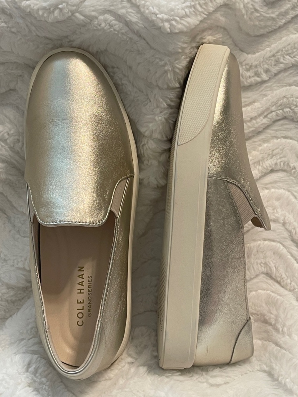 Cole Haan Gold Leather Slip-On Sneakers